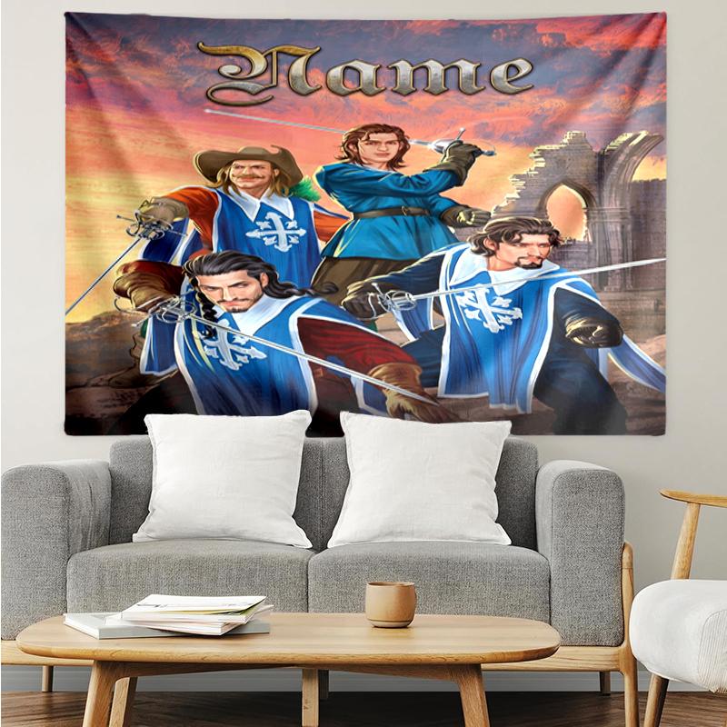Custom Name The Three Musketeers Print Tapestry, Backdrop, Easy Setup, Ideal for Bedroom, Office & Living Room, with Aesthetic Wall Hanging Decor.