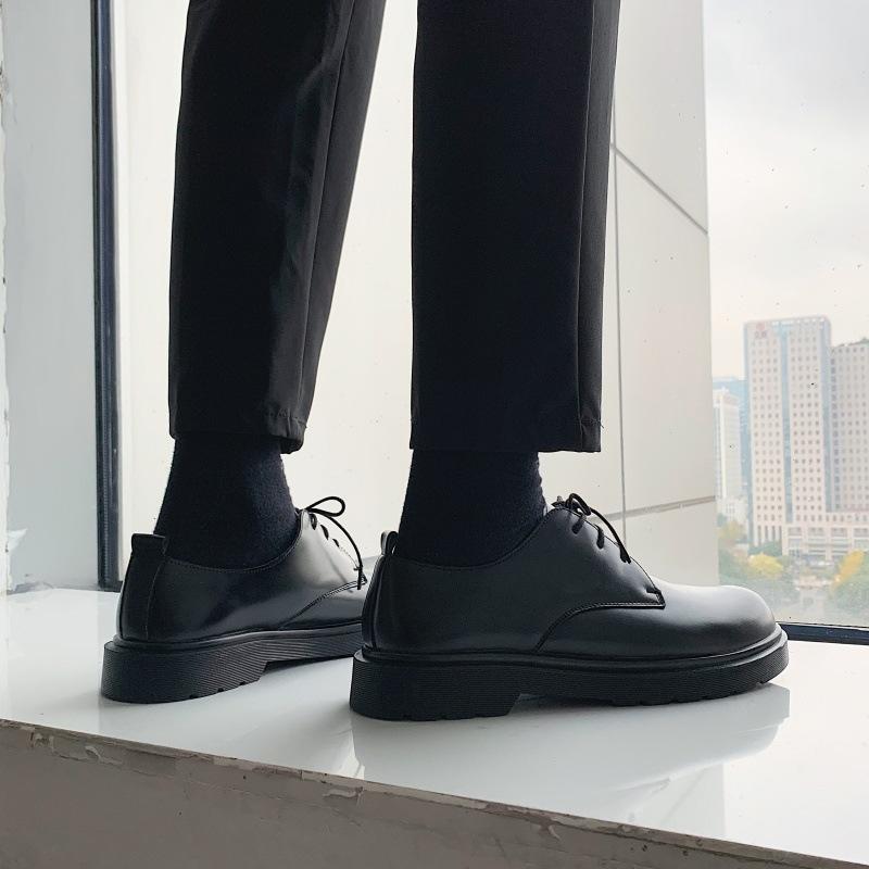 Leather men's shoes business casual dress black small leather shoes derby round head men's leather shoes suit wedding shoes men