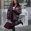 Winter Warm Burgundy Thicken Cotton Jacket Women Elegant Stand Collar Lace Pocket Zipper Coat Fashion Lady High Streetwear