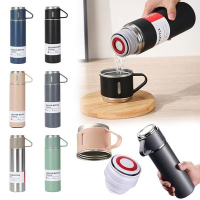 Vacuum Flask Gift Set With 3 Steel Cups Stainless Steel Insulated Water Bottles Coffee Mug Thermos Bottle For Outdoor Sports