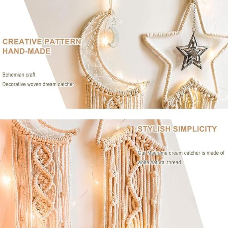 Bohemian Moon Dreamcatcher Wall Hanging Cotton Woven Tapestry Star & Crescent Macrame Decor Nordic Style Home Ornament