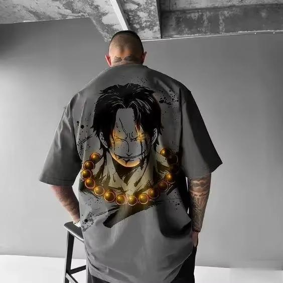 Bandai One Piece Nadruk Luffy Krótki rękaw Luźny Męskie i Damskie Letnie do dojazdów Oddychający Sportowy Bawełniany T-shirt 2026