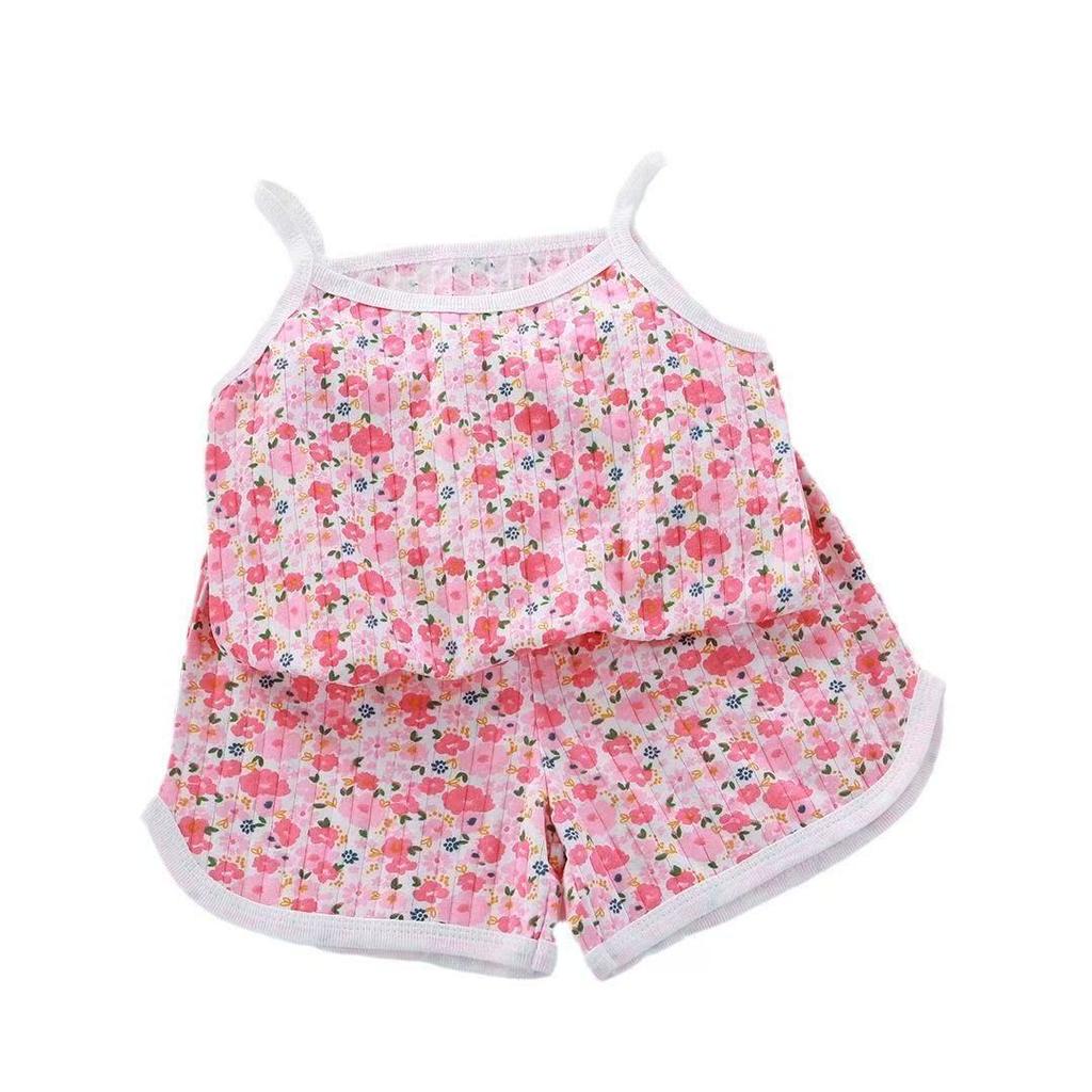 Kids Summer Cotton Camisole Set Thin Breathable Sleeveless Home Wear Boys Girls Baby Pajamas