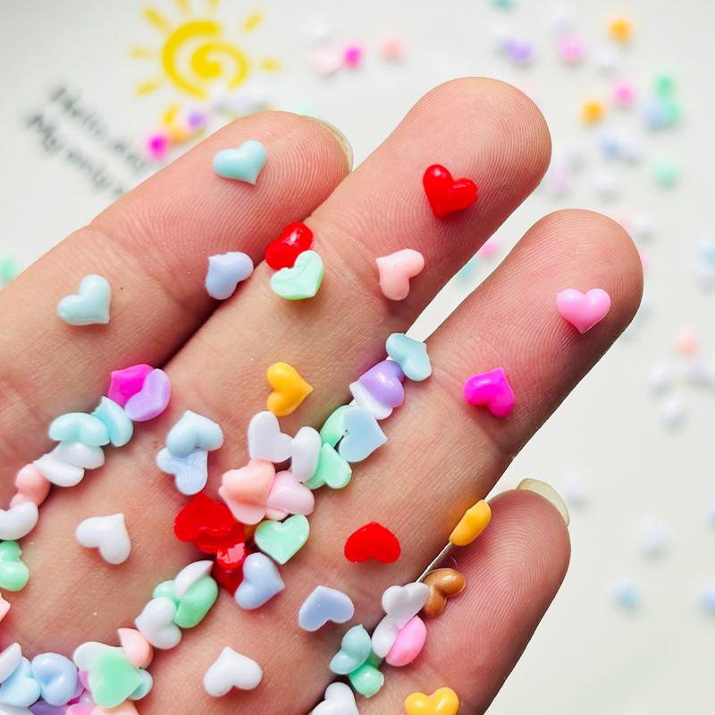 200 Pcs New Mini Resin Cartoon Macaron Color Peach Heart Diy Flatback Ornament Jewelry Making Manicure Hairwear Accessories A42