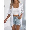 HNXC Spring and Summer Casual Solid Color Cut-out Mid-sleeved Knitted Sweater Vacation Cardigan Women's Wear