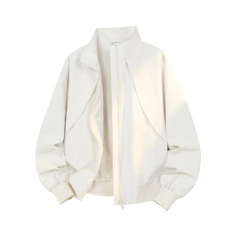 Vintage American Deconstructed Turn Down Collar Short Workwear Baseball Jacket For Men