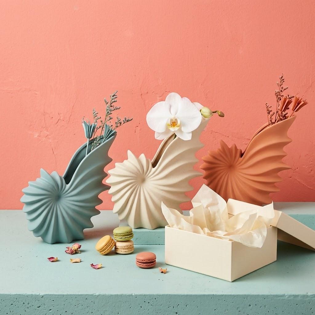 Minimalistisk Nautilus-skal Keramisk Vase, Moderne Spiral Blomstervase til Boligindretning, Unikt Boho Æstetisk Borddekoration, Indflyttergave