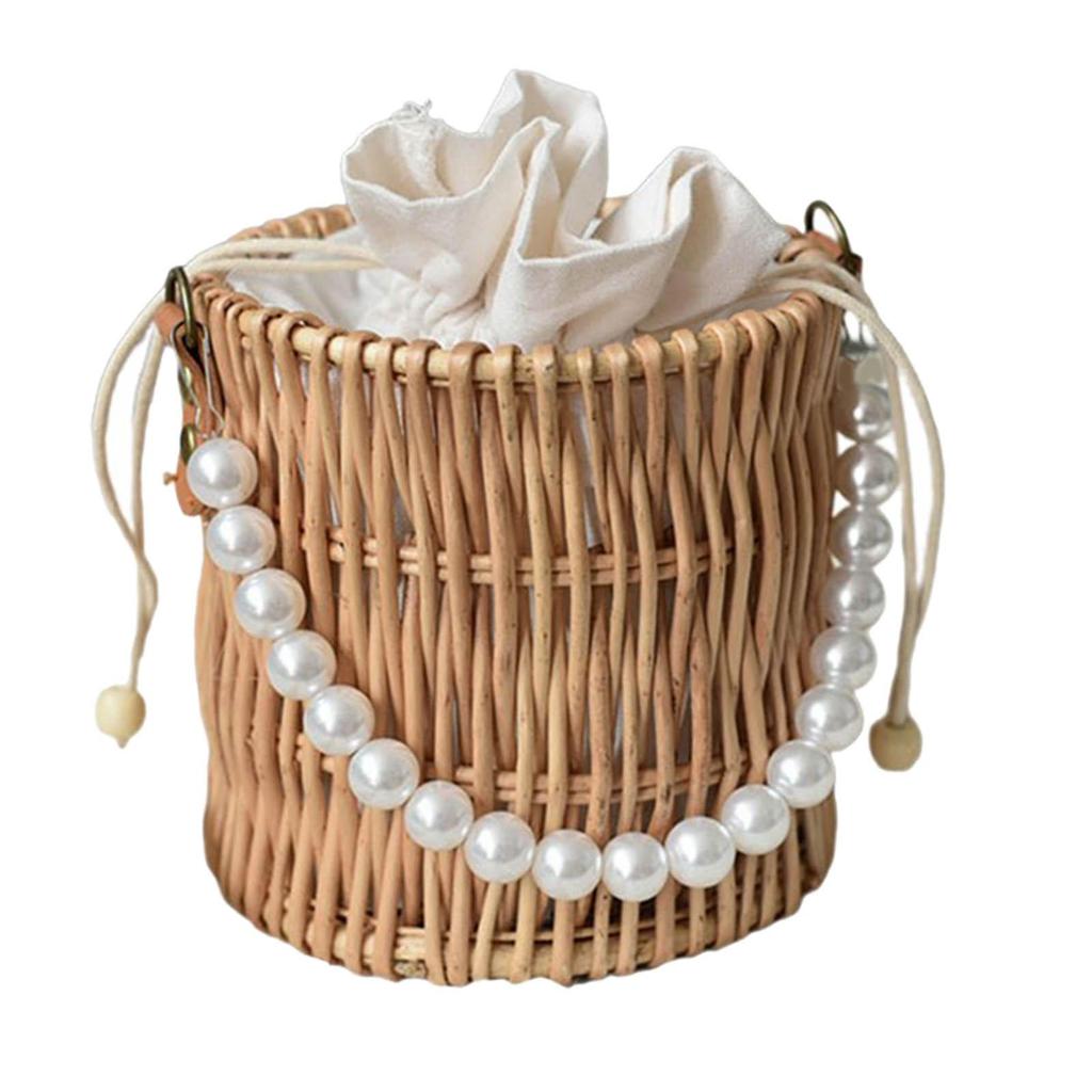 Hand Woven Rattan Handbag for Women Top Handle Boho Small Fashion Bucket Bag Purse Basket