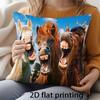1pc 2D Flat Printed Funny Laughing Three Horses Karaoke Pillowcase, Creative Humorous Animal Themed Home Decor Cushion Cover with Zipper Closure, Mach