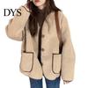 Front Placket Jacket Women Autumn Winter Coat Single-breasted Solid Color Loose Patch Pockets Warm Thermal Thick Long Sleeves Cardigan Daily Wear