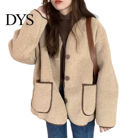 Front Placket Jacket Women Autumn Winter Coat Single-breasted Solid Color Loose Patch Pockets Warm Thermal Thick Long Sleeves Cardigan Daily Wear