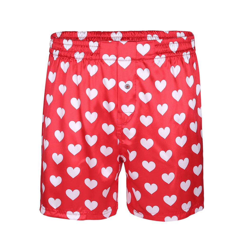 Mens Love Heart Print Soft Boxer Shorts Lightweight Loose Sports Short Pants Sleepwear Beachwear