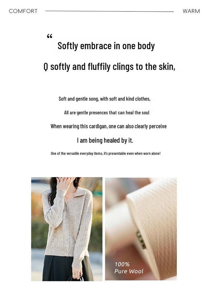 Women's Chic V-Neck Heathered Wool Cardigan - 2025 Spring/Autumn Fashionable Knit Sweater