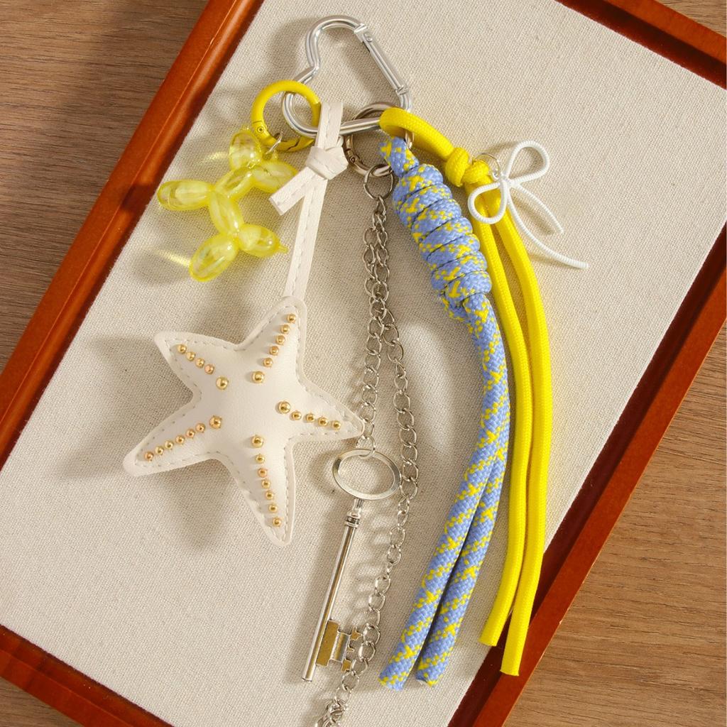 Internet celebrity personalized starfish key fringed balloon dog versatile pendant keychain woven rope bag pendant gift