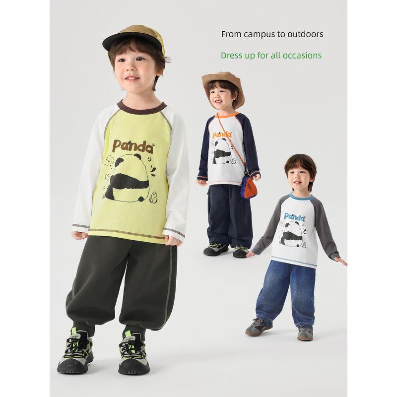 Right European Style Boys' Color-Block Long-Sleeve T-Shirt, Children's Pure Cotton Spring 2026 New Model, Baby Antibacterial Casual Top