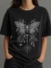 Vintage Gothic Moth Black Washed T-Shirt Unisex Dark Botanical Graphic Tee