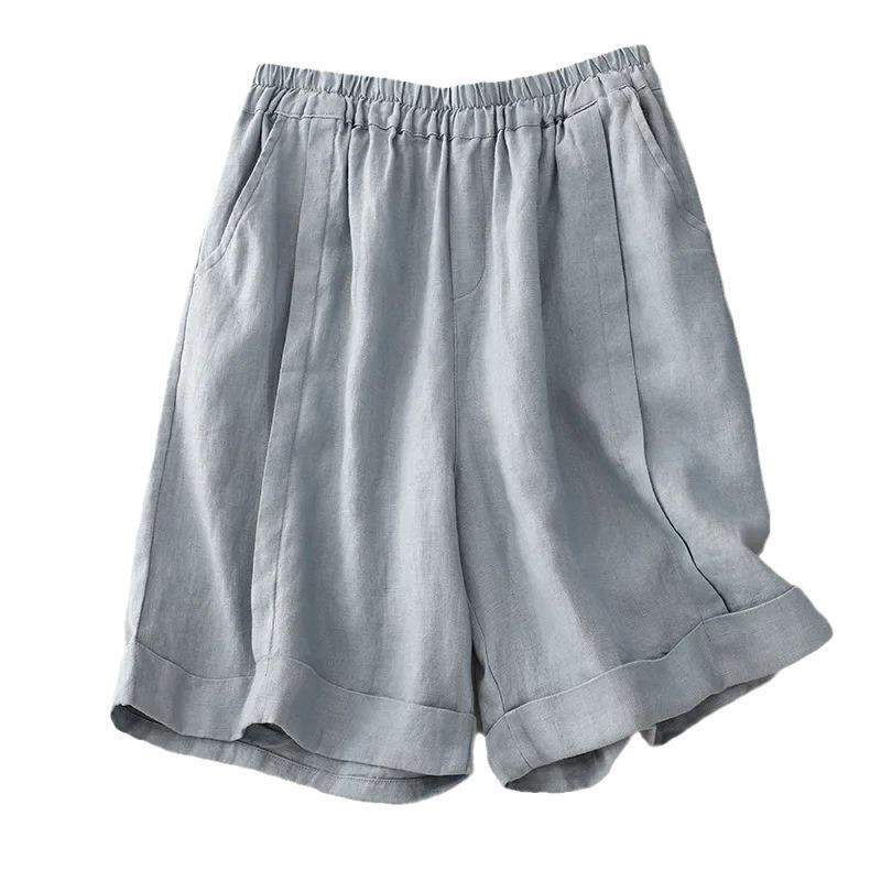 2024 Women's High Waist Cotton Linen A-line Shorts - Summer Elastic Wide Leg Casual Five-Point Pants