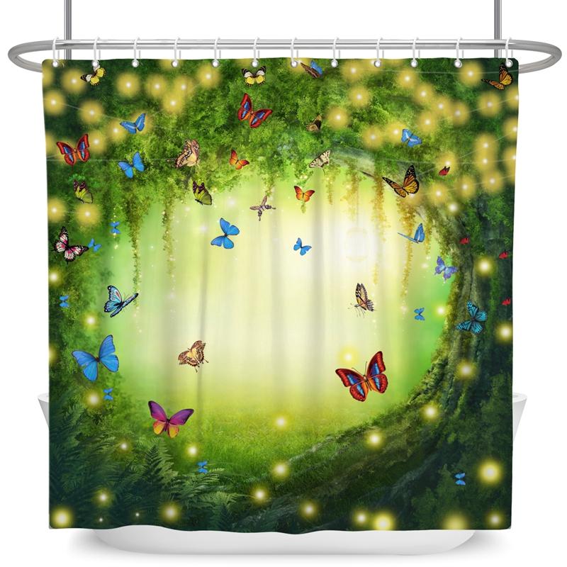 Enchanted Forest Shower Curtain Cartoon Magic Tale Mushroom Wonderland Gothic Shower Curtain Waterproof Bath Decor With Hooks