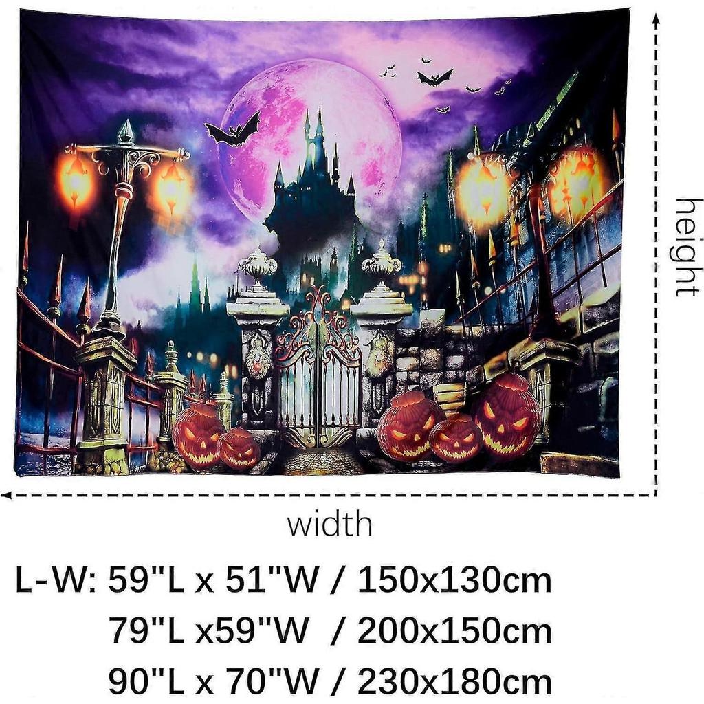 Blacklight Castle Tapestry Halloween Pumpkins Bats Moon Post Lamps Poster Scary Hippe Room Decor Bedroom Uv Reactive Wall Hanging