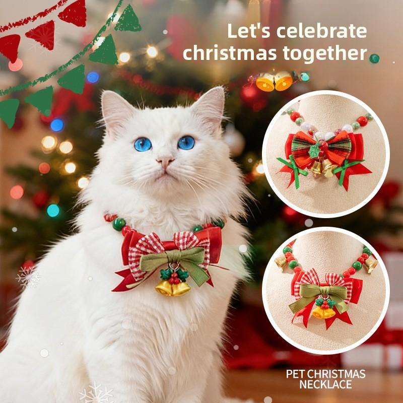 Christmas Pet Necklace - Cat Collar with Bells and A Bow - Cat Accessory - Cat Necklace