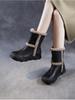 Johnature Genuine Leather Plush Thickened Women's Mid-calf Boots Casual Soft Soled Warm Cotton Shoes