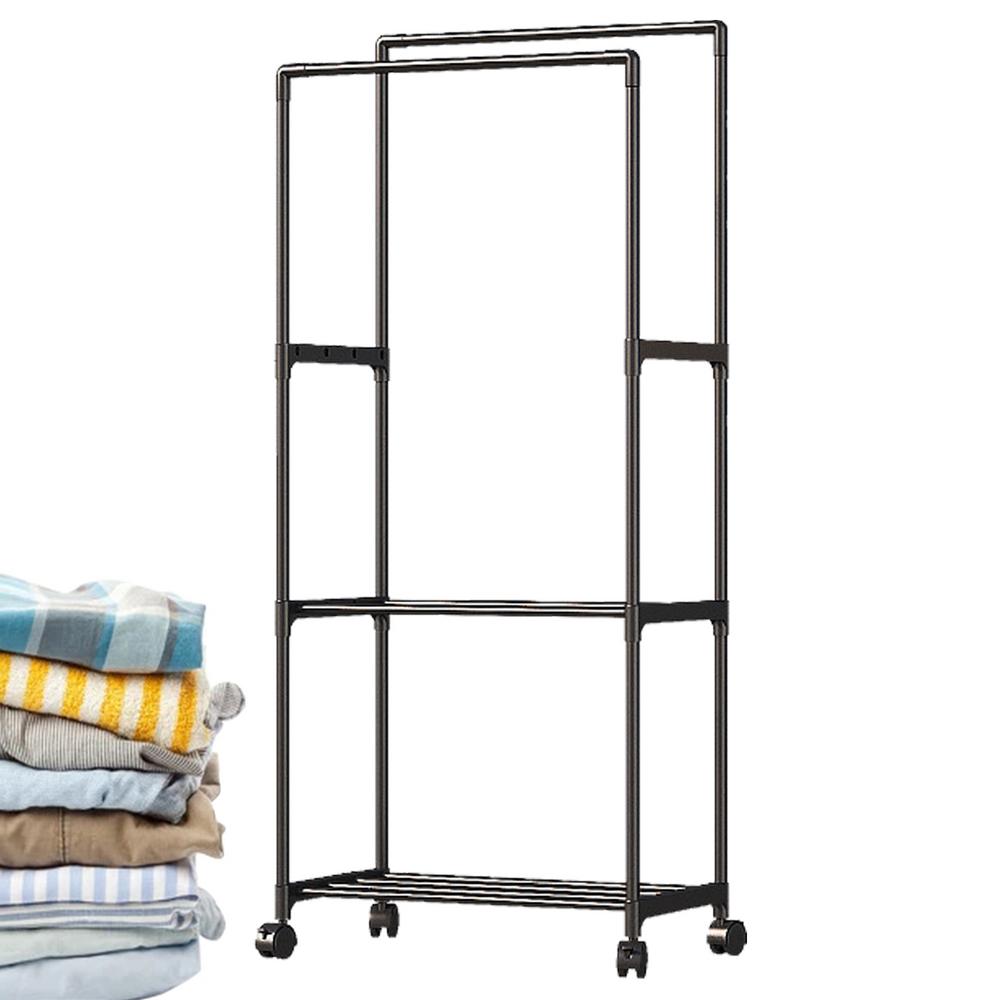 Clothes Rack Double Rods Clothing Racks On Wheels Rolling Clothes Organizer For Coats Shirts Dress Multi-functional Bedroom