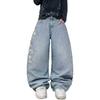 American Retro Y Rose Embroidered Jeans High Waist Straight Loose and Thin Denim Trousers