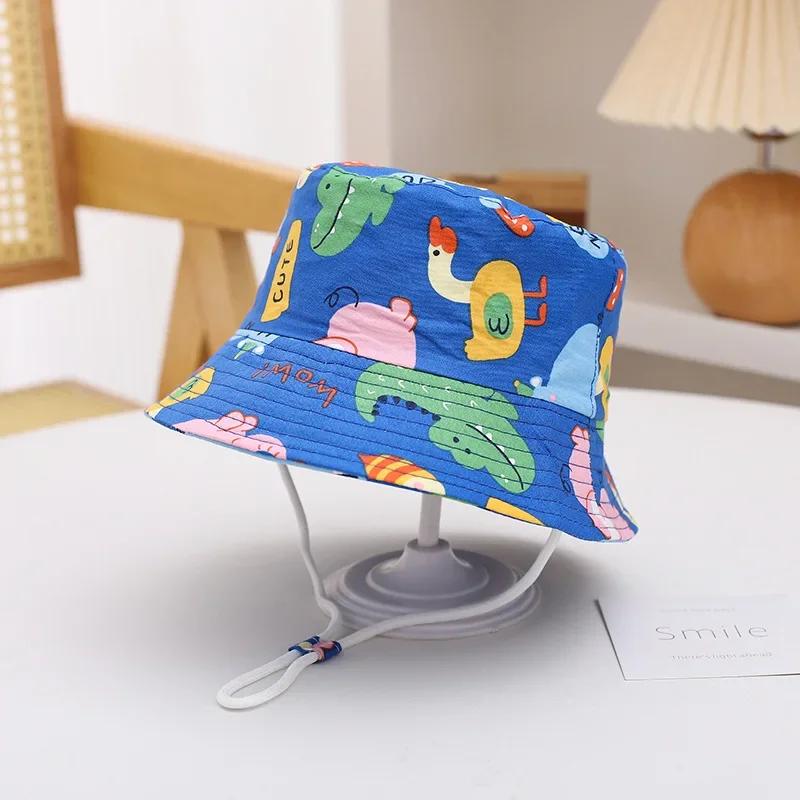 Baby Sun Hat Summer Kids Cartoon Dinosaur Print Soft Cotton Bucket Hat For Girls Boys Panama Beach UV Protection Cap Children