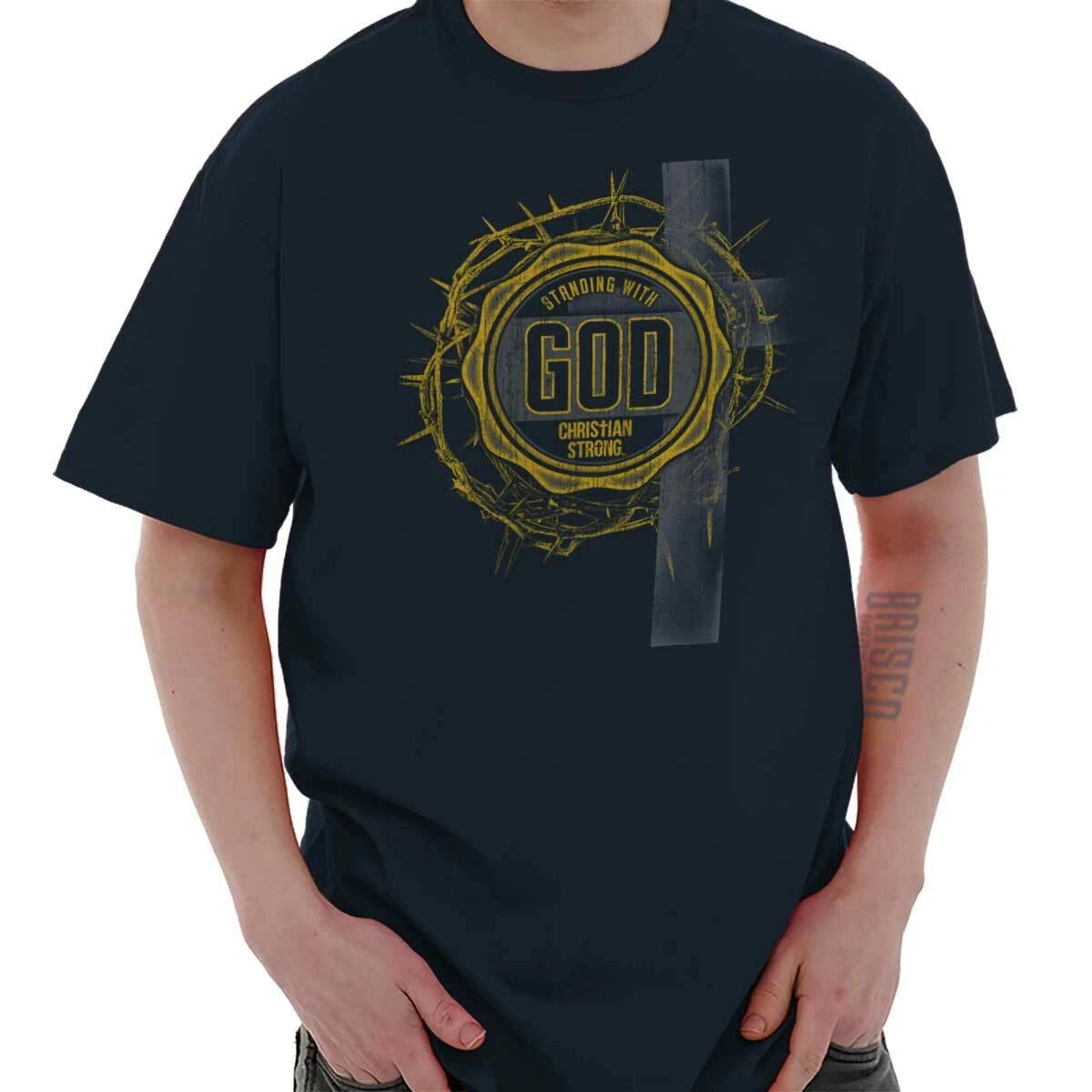 Christian Strong Standing With God Cross Womens or Mens Crewneck T Shirt Tee L