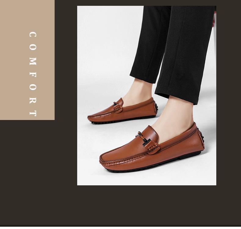 Men's Large Breathable Leather Loafers Slip-On Versatile Bean Shoes