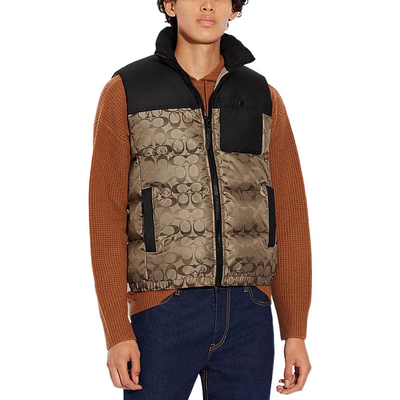 Coach FW22 Logo Full Print Color Block Zipper Sleeveless Vest Men vests Gold CF881-T5O