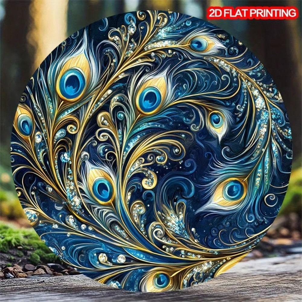 Blue Peacock Feather Metal Wall Art Vintage Home Garden Decor Christmas Gift
