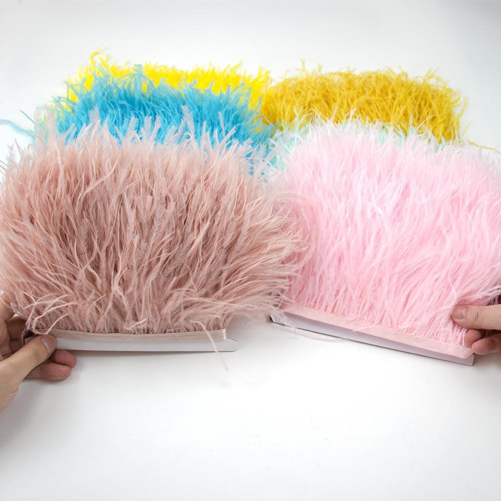 1 Meter Ostrich feather Trim Ribbon Dyed Various Long Ostrich Fringe 8-10CM feathers for crafts Dress/skirt Sewing Accessory