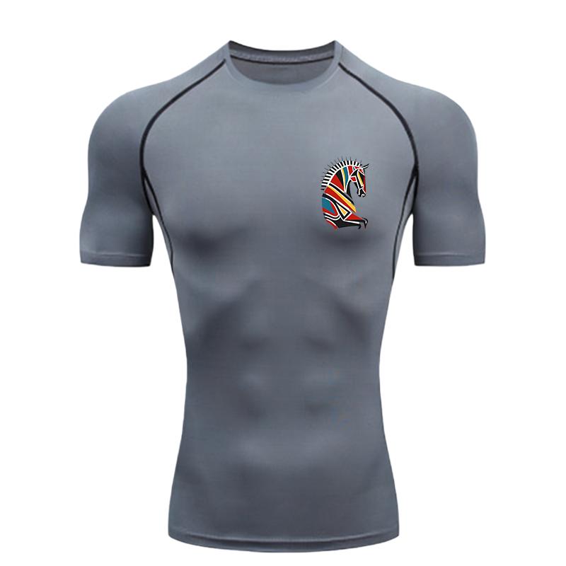 Pferdekopf Muster Herren Sport T-Shirt Training Fitnessstudio Joggen Laufen Workout Kompressions Kurzarm T-Shirt