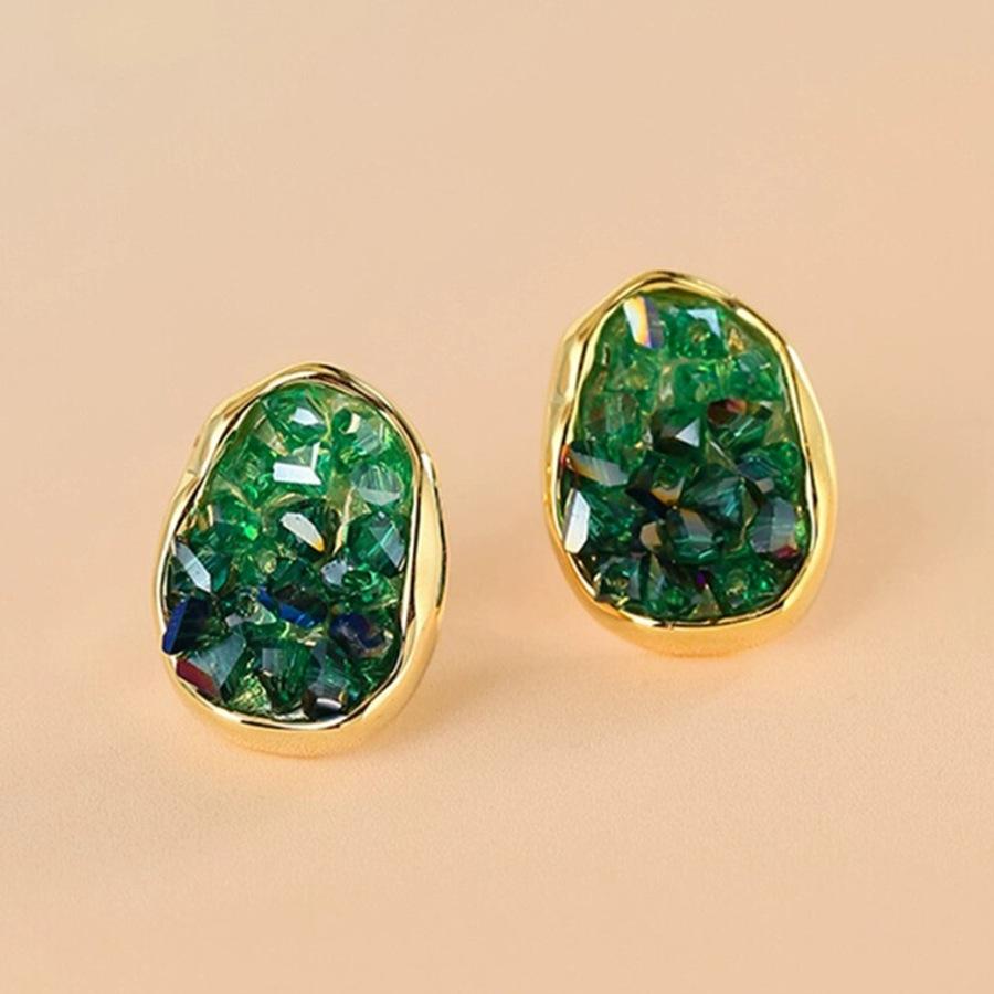 Cercei cu șurub ovali, smălțuiți verzi, cercei simpli în stil curte, cercei de lux ușor, cu temperament la modă de înaltă clasă, femei