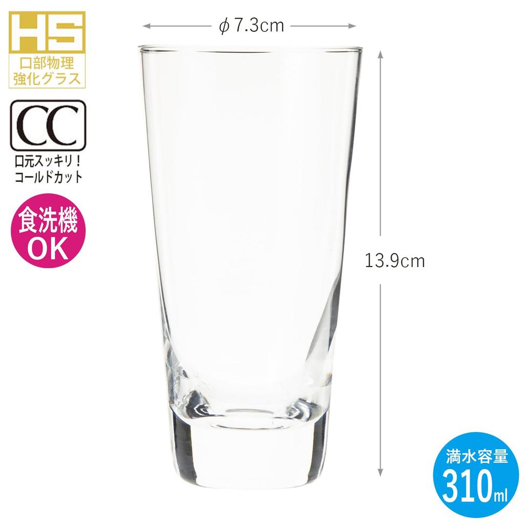 Toyo Sasaki Glass New Conical Tumbler Set of Made in Dishwasher Glass Juice Beer Highball Shochu Sour Commercial Glasses, 310ml, 6, Japan, Safe,