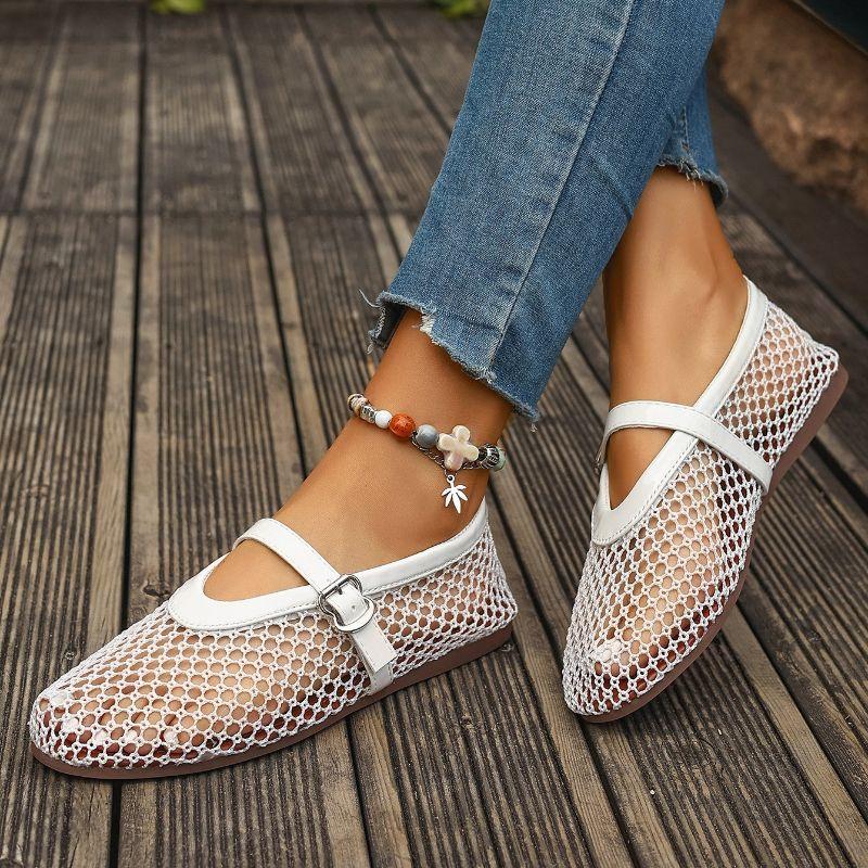 Soft-soled Breathable Mesh Single Shoes for Women, New Style, Flat, Hollow-out Mesh Shoes, Mary Jane Single Shoes