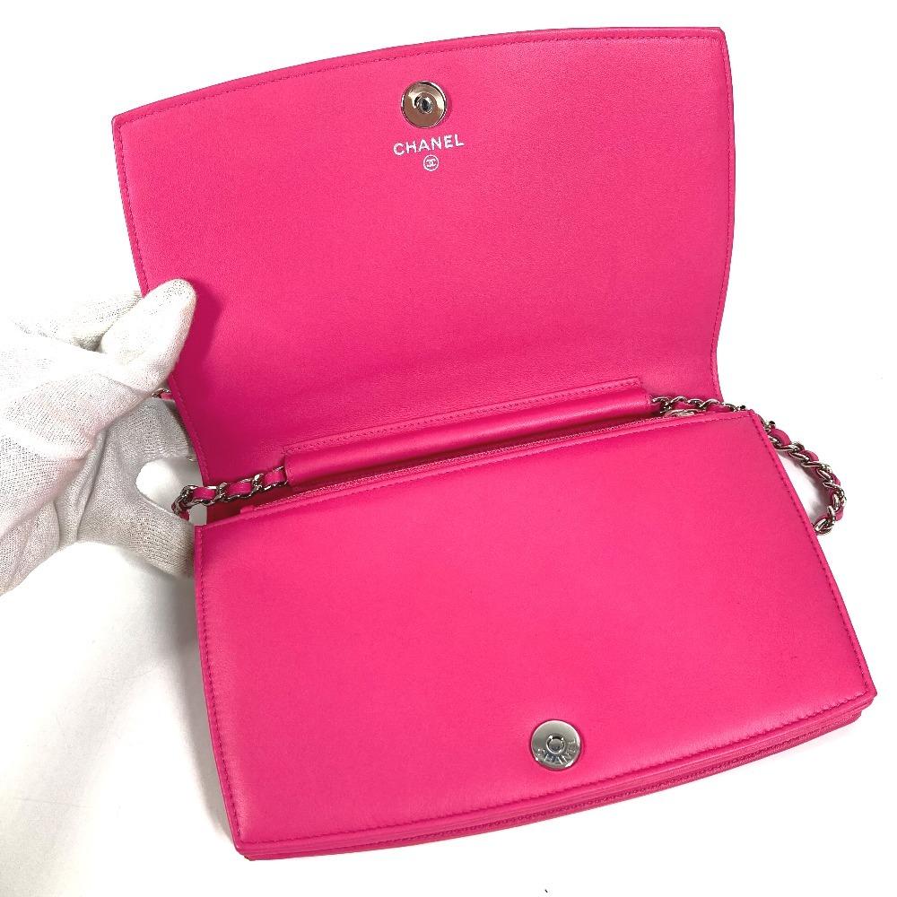 CHANEL Makeup Shoulder Bag Crossbody Long Wallet Patent Leather pink