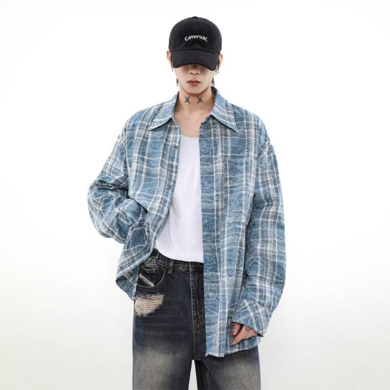 Unisex Casual Retro Plaid Shirt - High-End Lazy Style for Men (Spring/Summer)