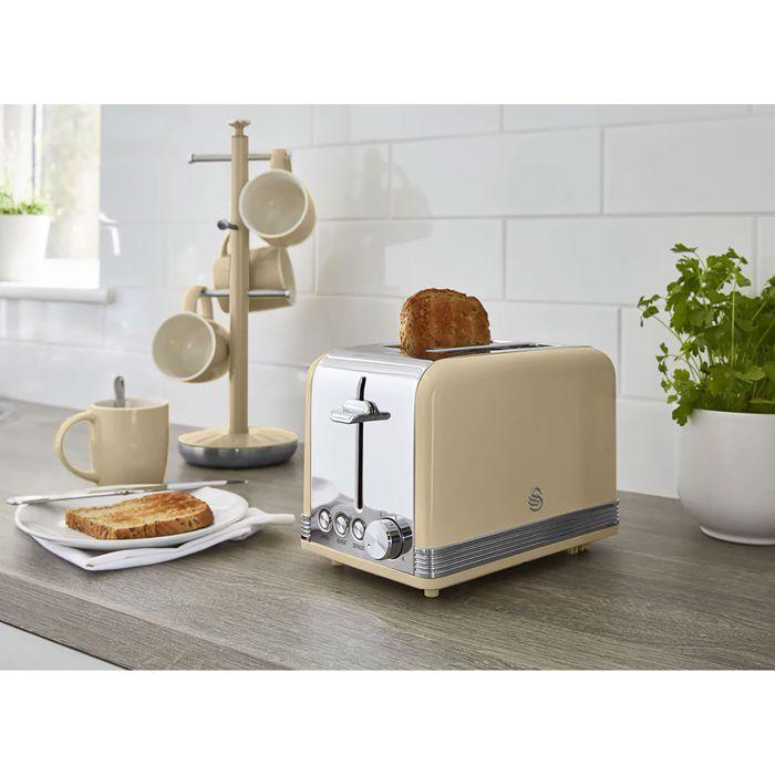 Retro Set Petit-Déjeuner Bouilloire 1,8L Sans fil, Grille-Pain 2 Larges Tranches SWAN STP7050CNEU 850W Crème 57942