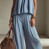 Summer 2 Piece Sets for Women, Spaghetti Strap Tank Top And Wide Leg Pants Lounge Set, Beach Vacation Travel Outfits