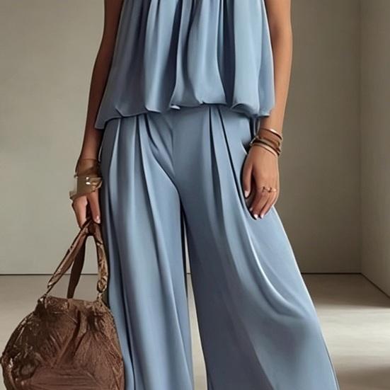 Summer 2 Piece Sets for Women, Spaghetti Strap Tank Top And Wide Leg Pants Lounge Set, Beach Vacation Travel Outfits
