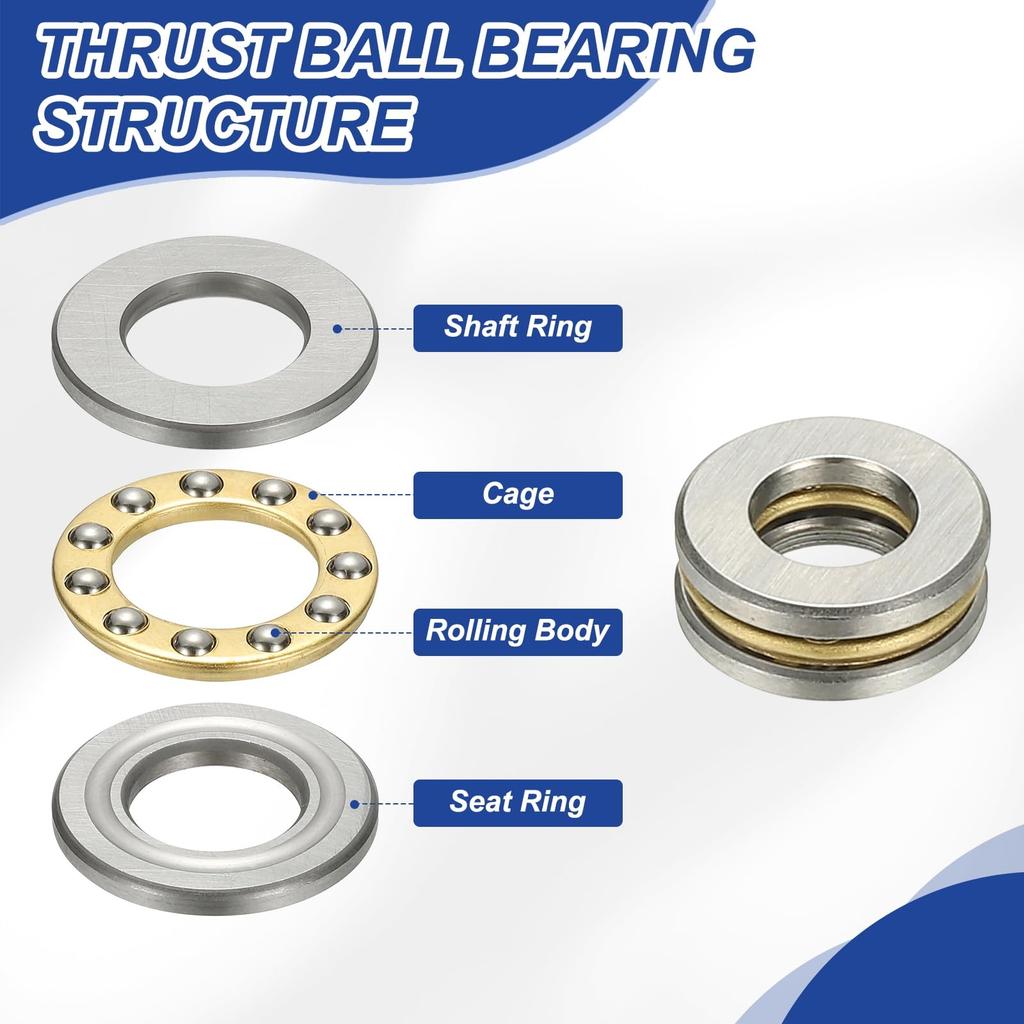 PATIKIL 4pcs 8x16x5mm Chrome Steel Thrust Ball Bearing for Miniature Single Row Roller Miniature
