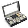Anberotta Jewelry Watch Case Box, Accessory Case for 8 Watches, Rings, and Jewelry, with Glass Finish, Collection Box AT12 (Black)