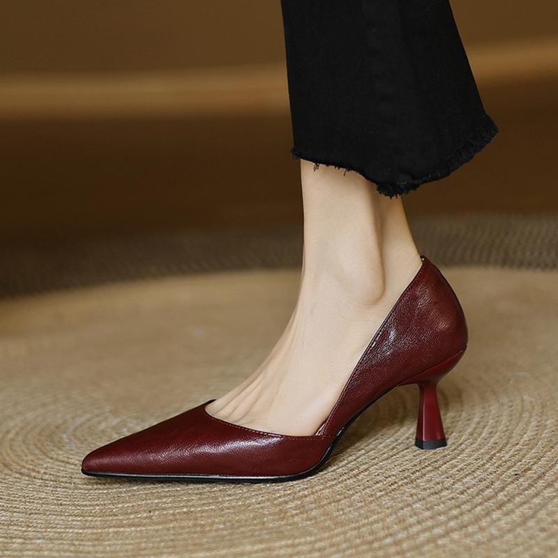 Fashion NEW Spring/Autumn Women Pumps Pointed Toe Thin Heel Shoes Genuine Leather Shoes for Women Concise Shallow Shoes Stiletto Heels