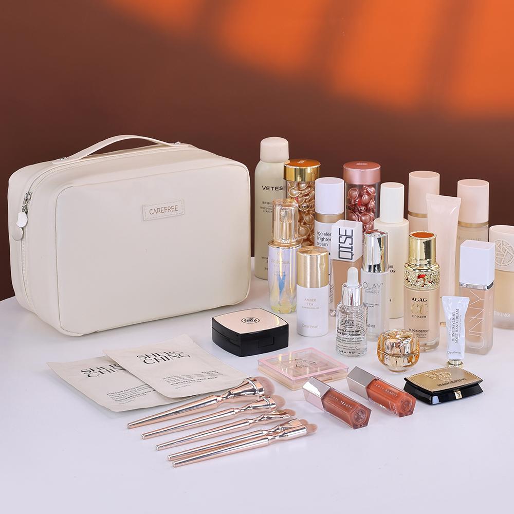 Large Capacity Waterproof PU Leather Makeup Bag Women's Portable Travel Cosmetic Storage Bag Skin Care Wash Bag
