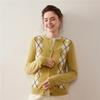 Women's Retro Diamond Pattern Cashmere Cardigan - Single-breasted, Round Neck, Warm Sweater for Autumn and Winter