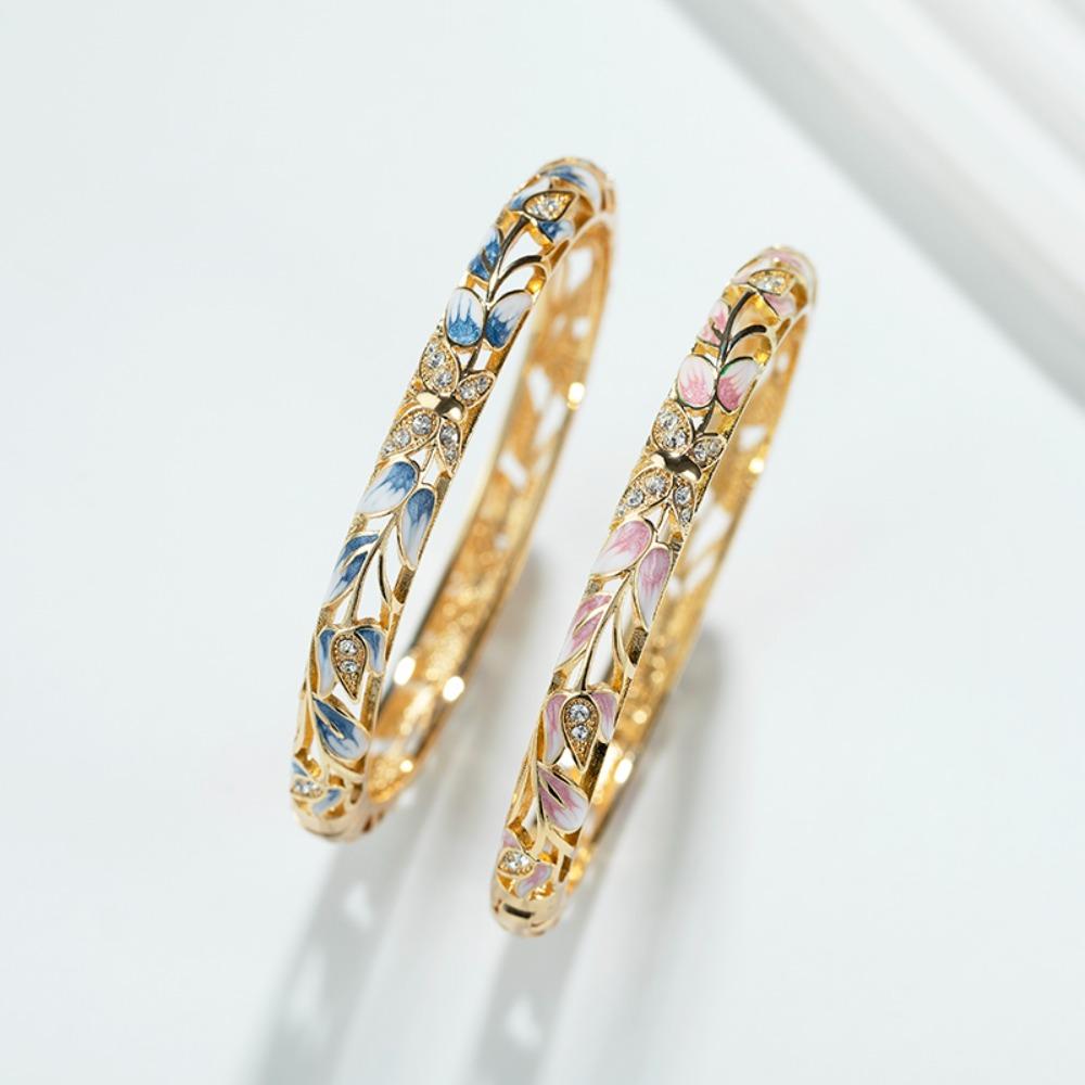 Shiny Drip Oil Enamel Bracelet Ethnic Women's Hand Bracelet Hollow Out Flower Bangle Jewelry Gifts