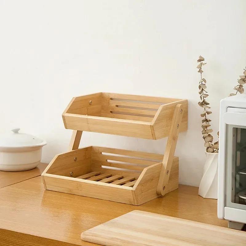 Fruit Basket Bamboo Storage Shelf Multi-layer Breathable Removable Food Container Kitchen Fresh Fruit Vegetable Accessories