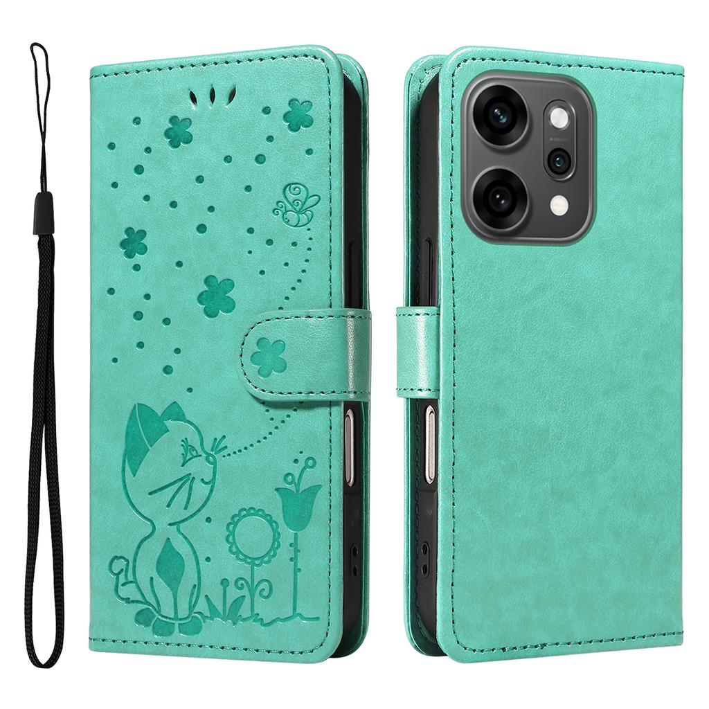 For Oppo Reno14 Pro 5G (China)/Oppo Reno14 Pro 5G (Global) Leather Wallet Case Cat Bee Pattern Phone Cover Stand